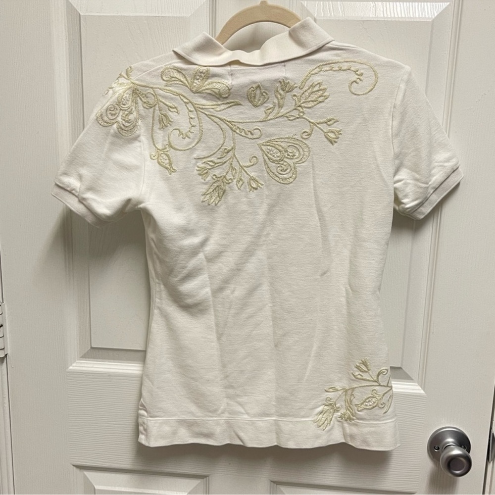 Johnny Was - White Embroidered Polo. Sz Small - Picture 9 of 11